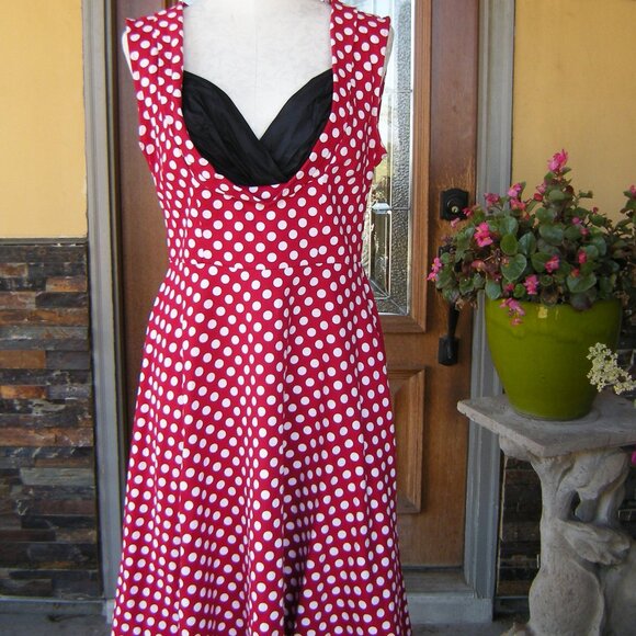 Vintage Red & White Polka Dot Dress - Size L - Great Dance Dress! - Picture 1 of 7